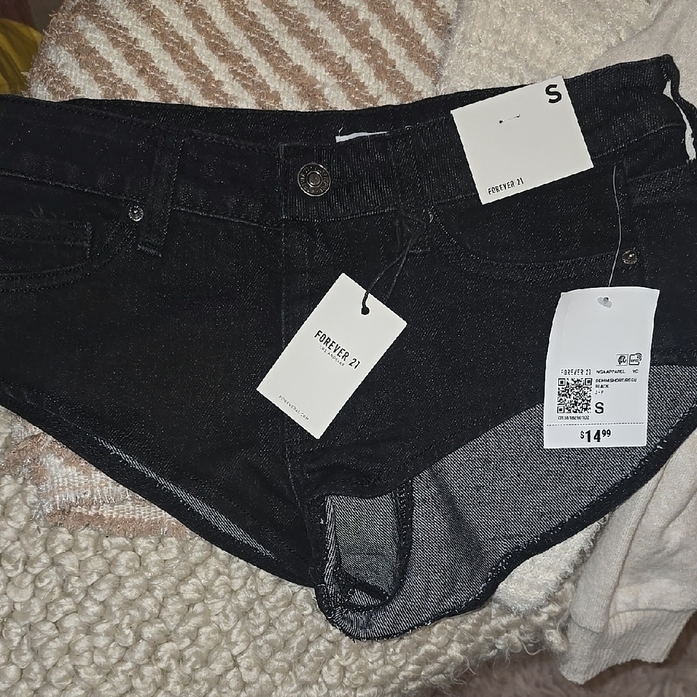 Forever 21 Jet Black Denim Shorts